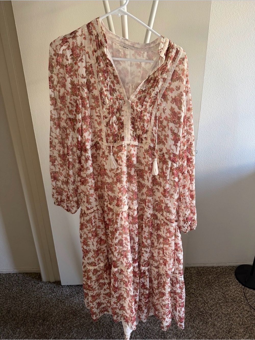 Lucky Brand White Maxi Dress with Pink Floral Print